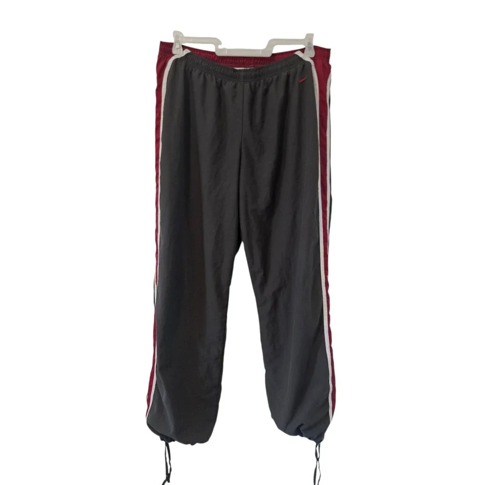 Y2K Nike Charcoal Grey With Burgundy White Stripes And Lining Joggers Tracksuits
